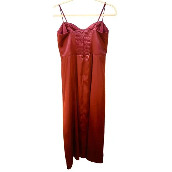ABERCROMBIE & FITCH Camille Midi Slip Dress Burgundy Spaghetti Strap Slit Size M - Picture 4 of 10